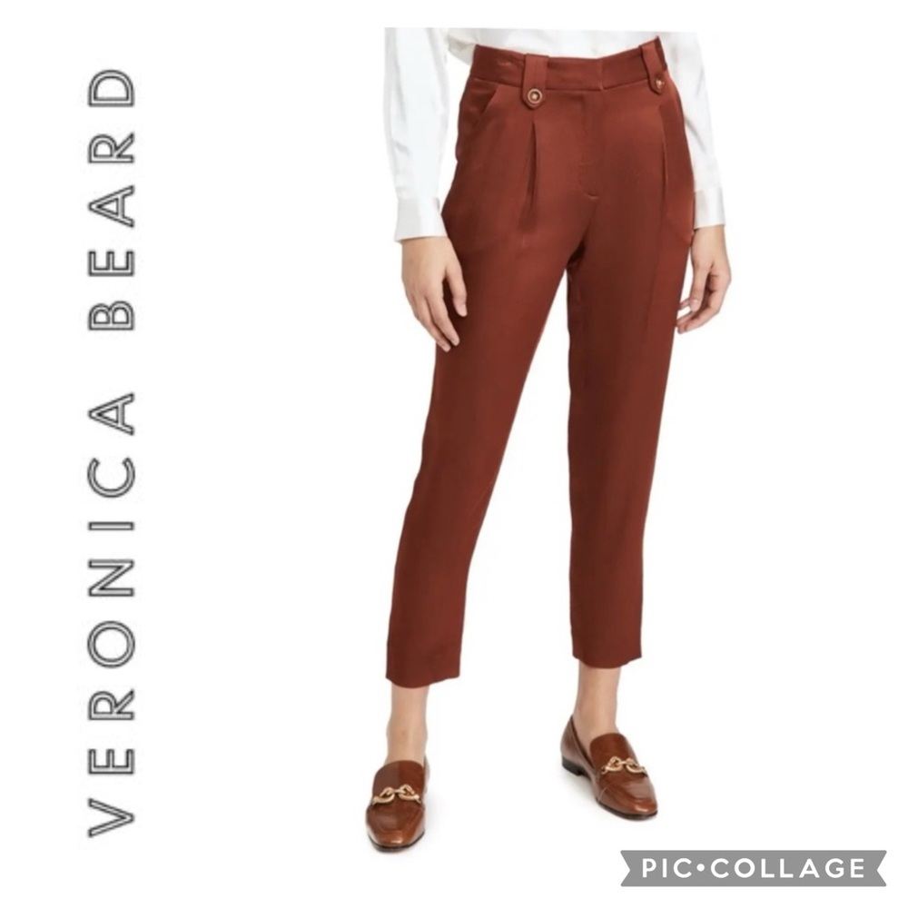 🦋NWT Veronica Beard Riana Pleated Satin Ankle Trouser in Color Clay🦋